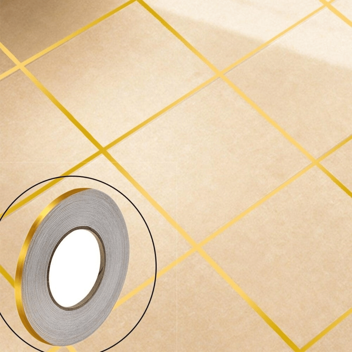 50 Metre Fayans Arası Şerit Dekoratif Yapışkan Renkli Dekor Su Geçirmez Sızdırmaz Altın Bant Kaplama 0.5 Cm Genişliğindedir Bx40