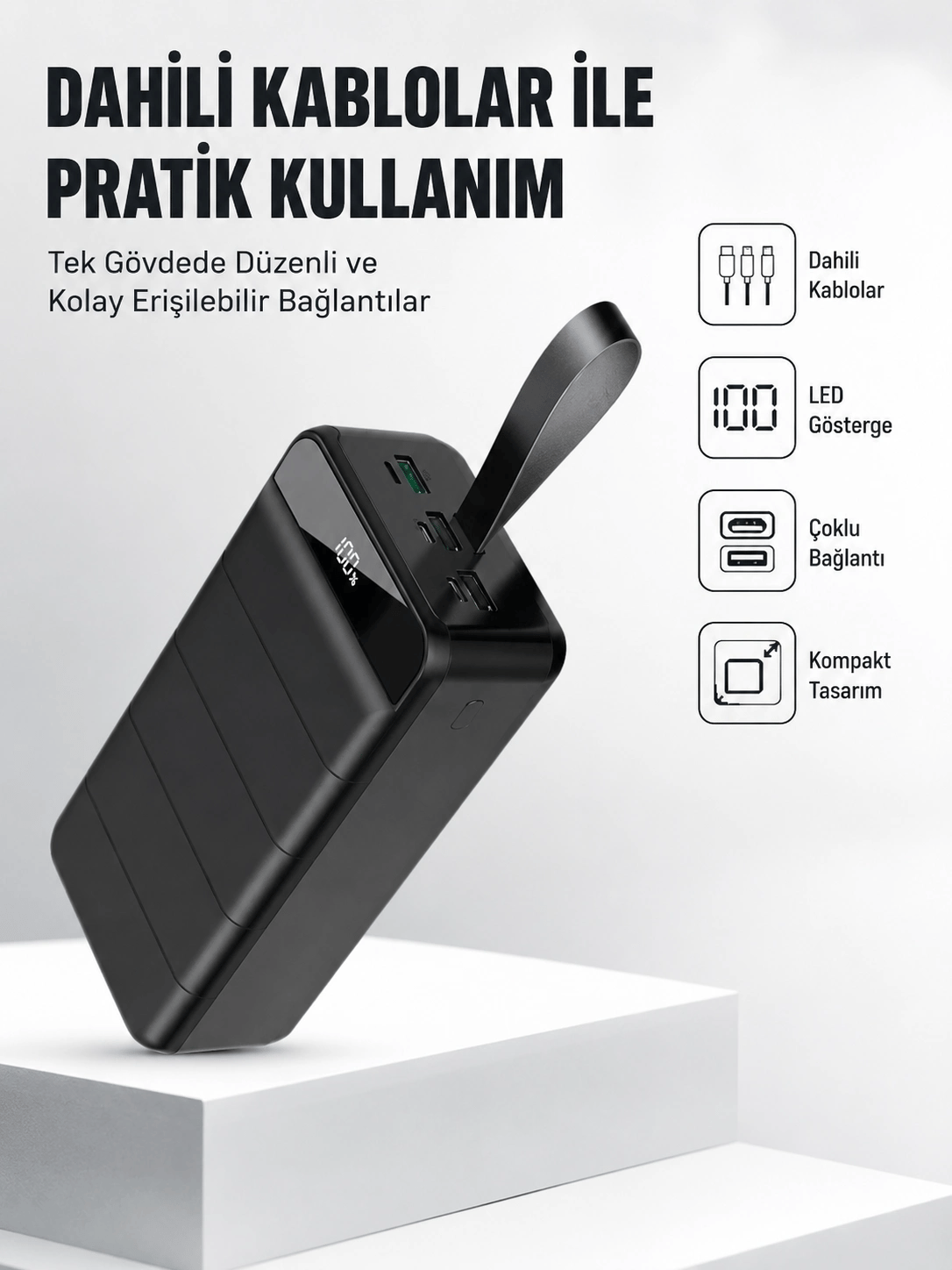 50.000 mAh Kapasiteli Powerbank – Hızlı Şarj Destekli, 4 USB Portlu, LED Işıklı Taşınabilir Enerji Deposu