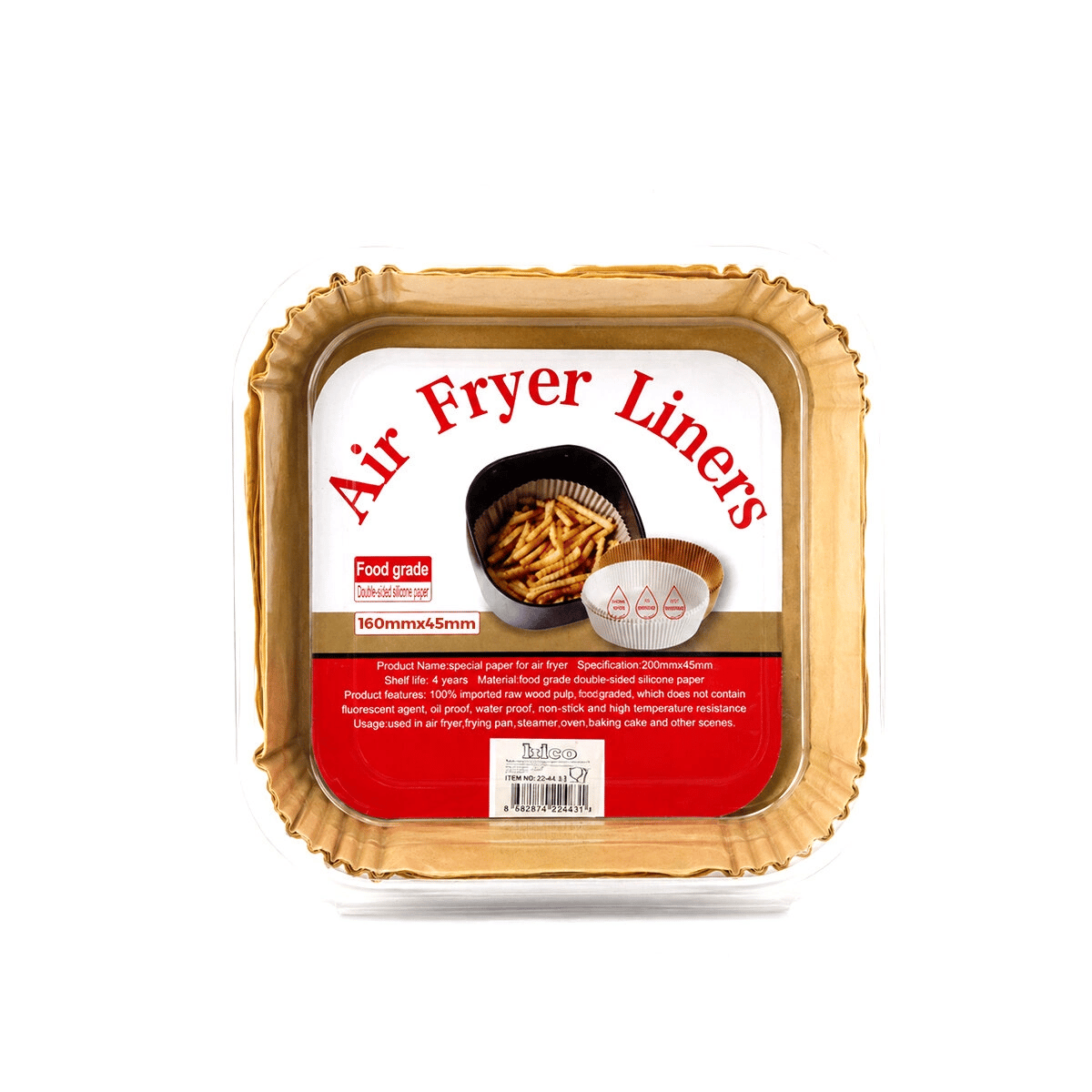 50pcs Kare Taban: 16cm - Kenar: 4.5cm Air Fryer Pişirme Kalıp Kağıt Bx40