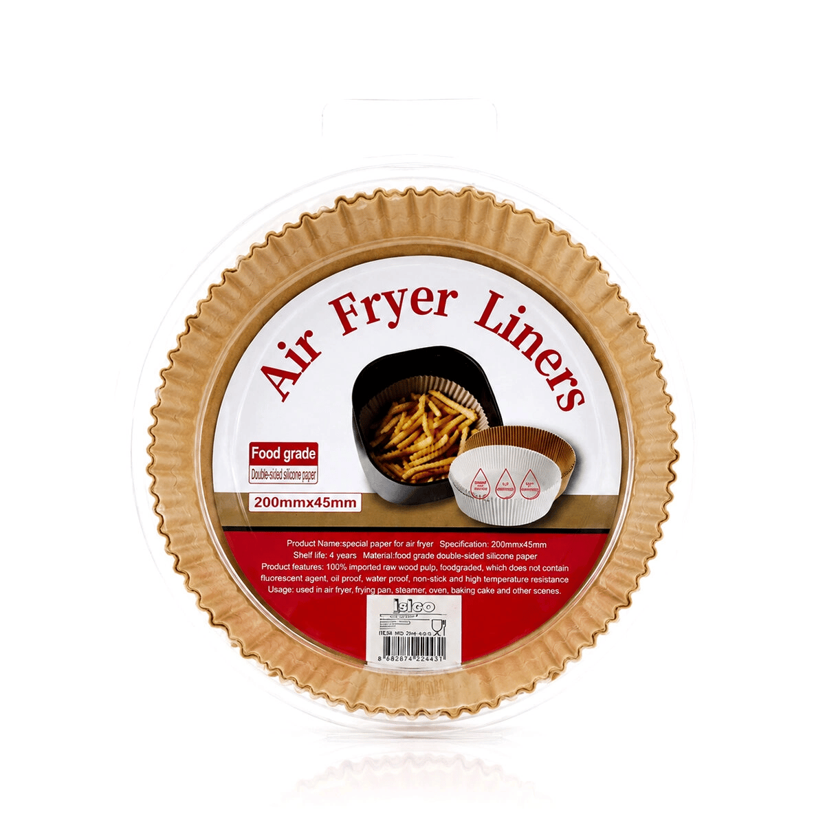 50pcs Yuvarlak Taban: 20cm - Kenar: 4.5cm Air Fryer Pişirme Kalıp Kağıt Bx40