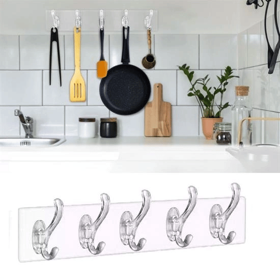 5'li Güçlü Yapışkanlı Şeffaf Duvar Askısı Banyo Mutfak Düzenleyici Pratik Askılık Bx40