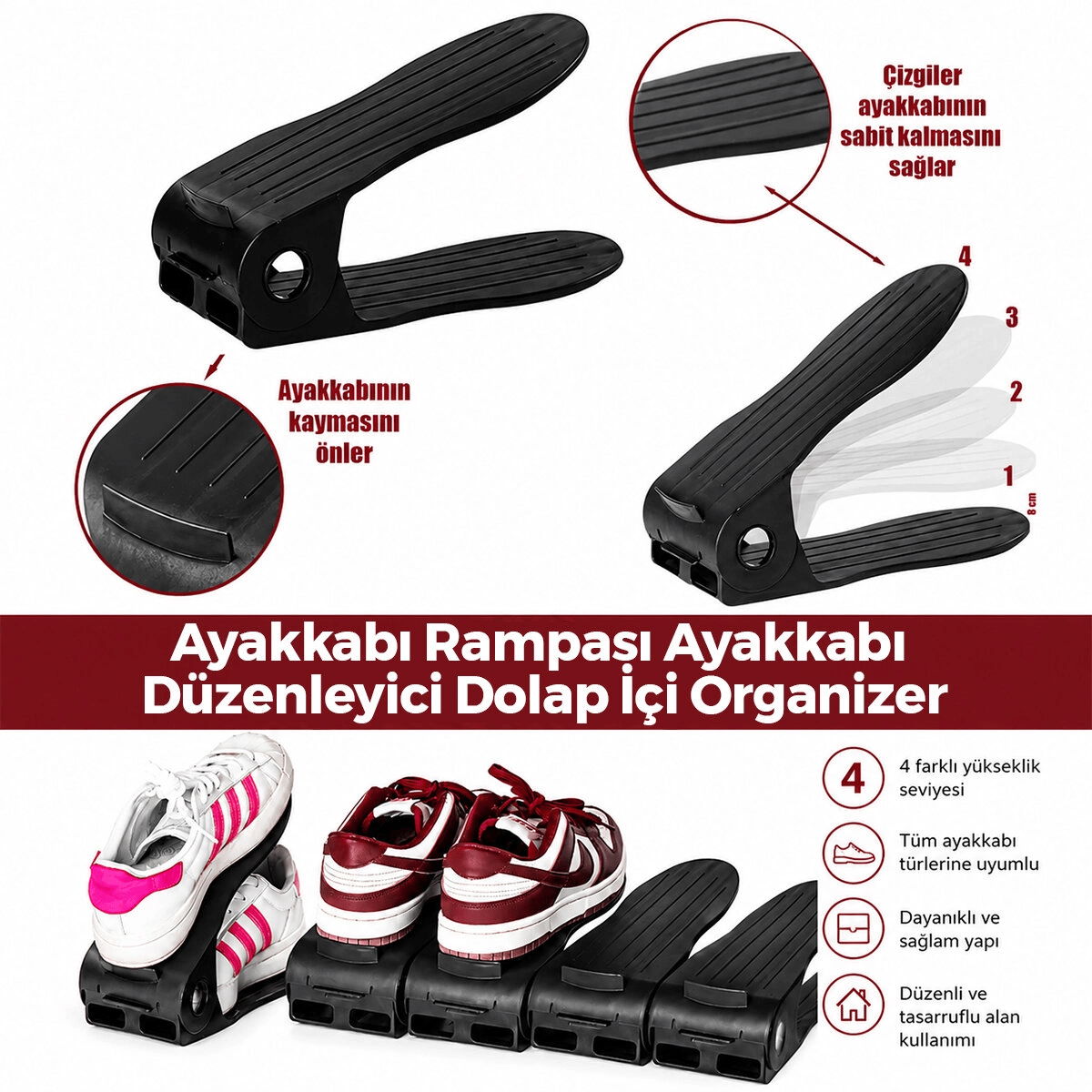 6 Adet Siyah Plastik Ayakkabı Rampası 12x25cm Bx40