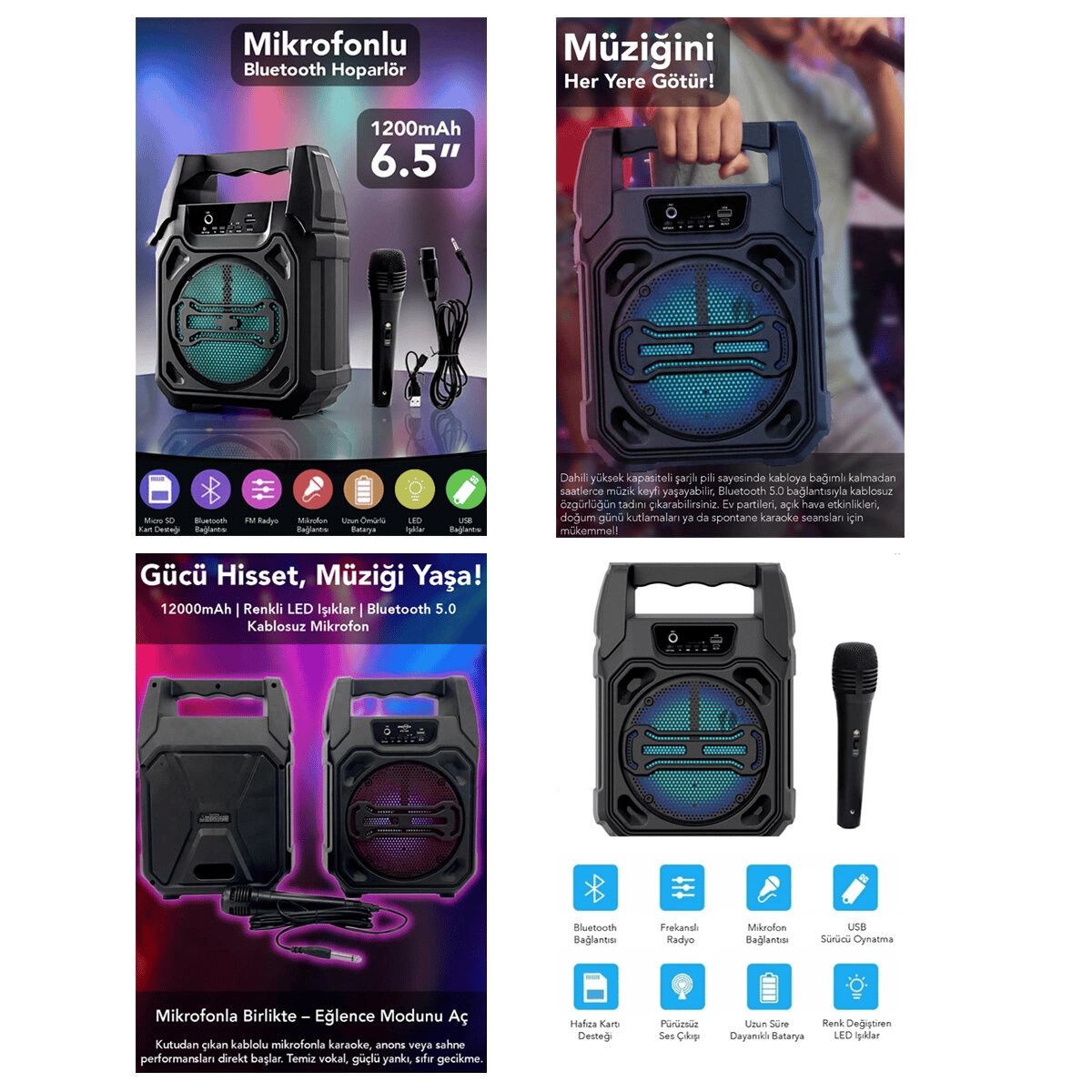 6.5 Inc Bluetooth Wireless Mikrofonlu Hoparlör - Speaker Usb Sarjlı Aux - Tf - Usb Ps-1283 Bx40