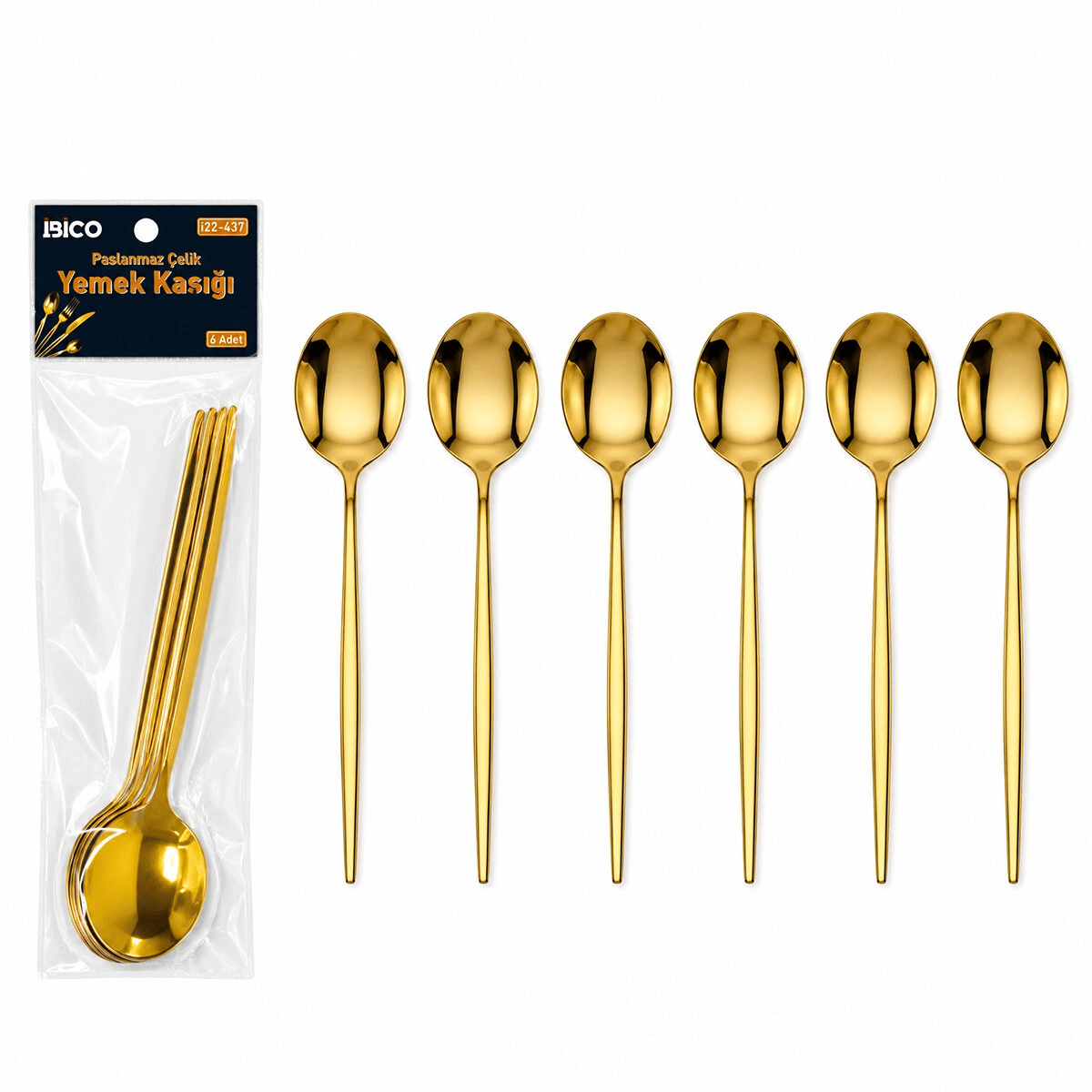 60 Parça Gold Yemek Kaşık Seti 21cm - 1 Paket İçinde 6 Adet Vardır - 10 Paket Gönderilir Bx40