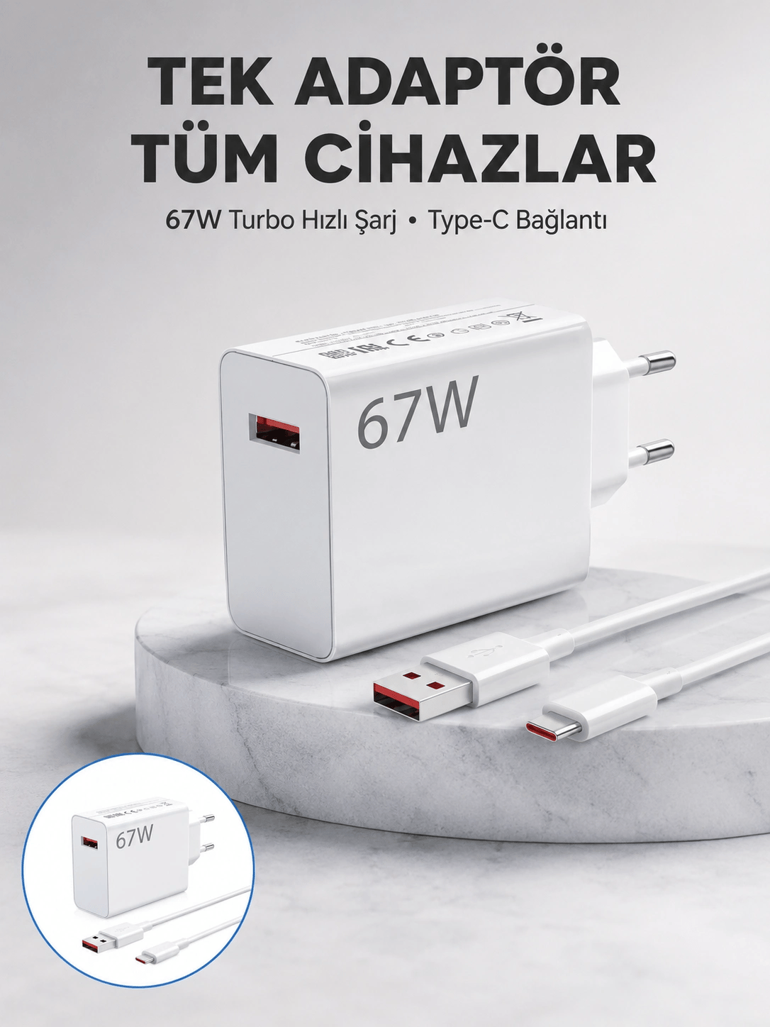 67 Watt Güvenli Hızlı Şarj Adaptörü Samsung M31 M33 M51 Uyumlu Yeni Nesil