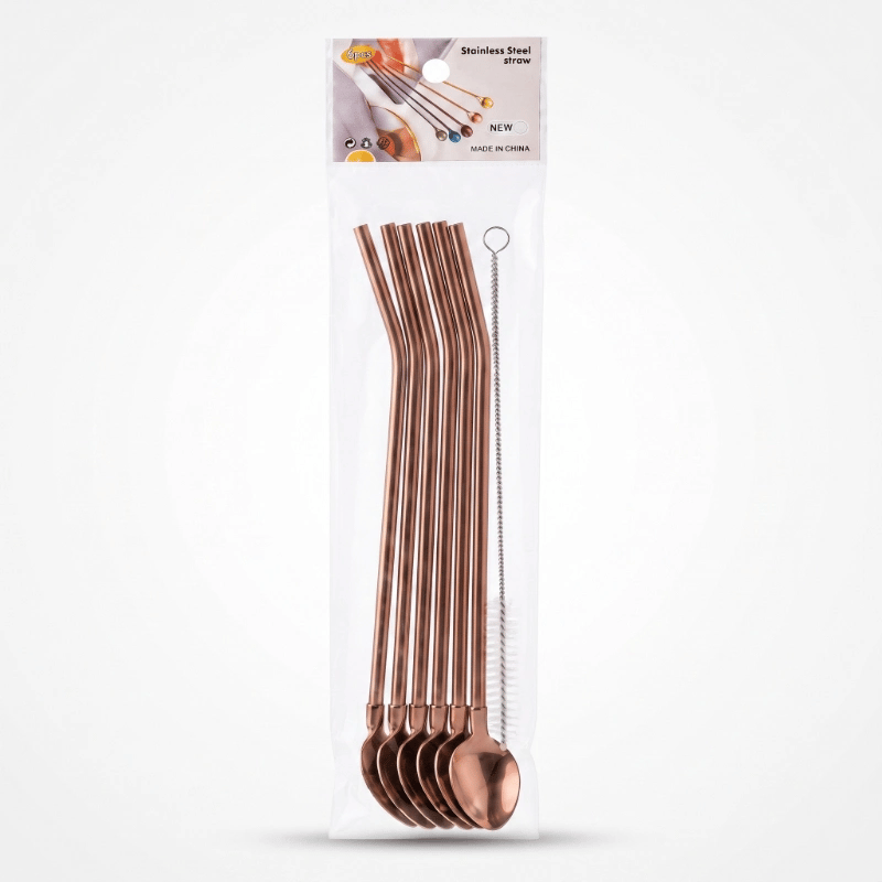 6'lı Kaşıklı Pipet Seti - Bronz - Pipet Temizleme Fırçası