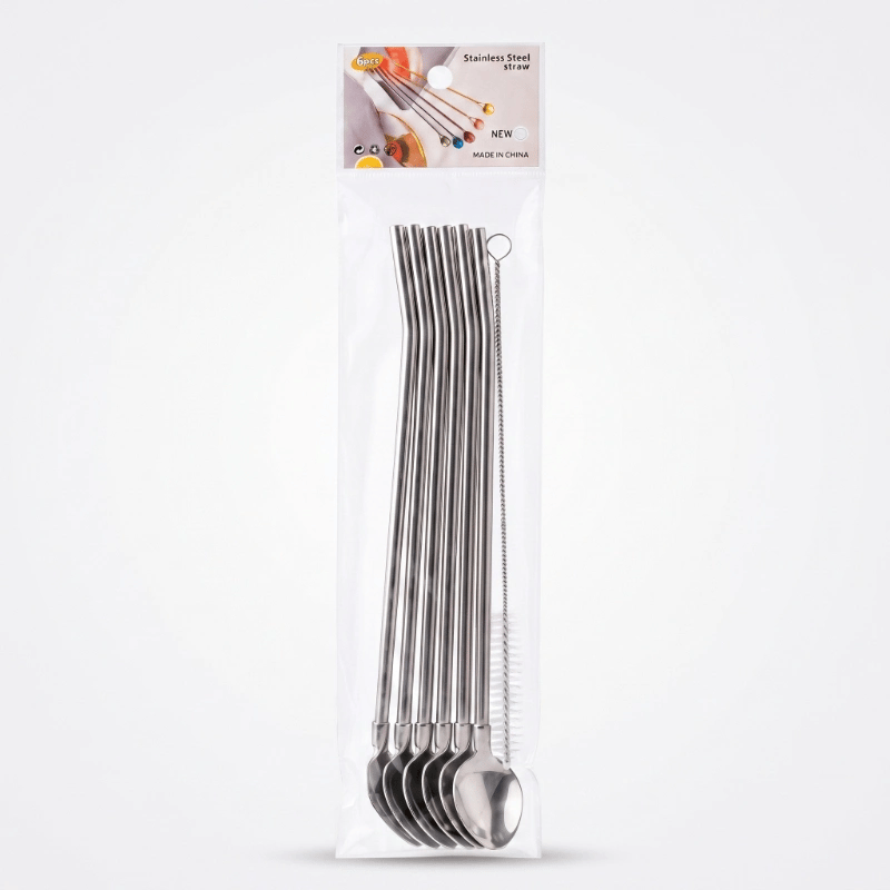6'lı Kaşıklı Pipet Seti - Metal - Pipet Temizleme Fırçası