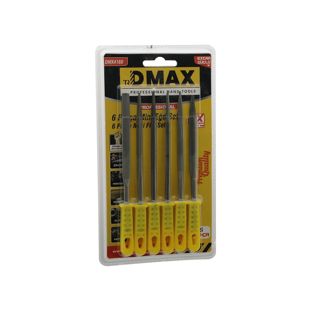 6pcs Mini Çelik Eğe Seti Düz - Yuvarlak - Yarı Dairesel - Kare - Üçgen Bx40