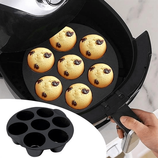 7 Gözlü Silikon Çok Amaçlı Airfryer Muffin Cupcake Kek Ve Çörek Pişirme Kalıbı Bx40