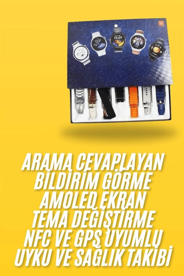 7 Kordonlu Akıllı Saat Siyah Kasa Dokunmatik Ekran Uyku ve Sağlık Takibi