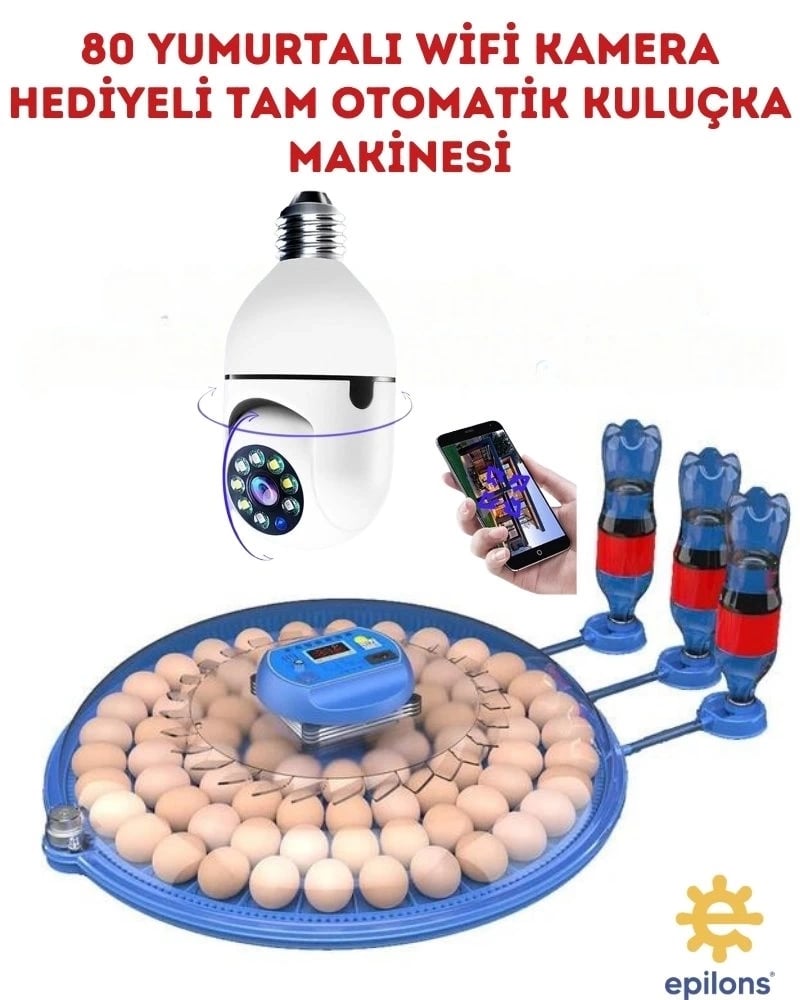 80 Yumurta Kapasiteli Tam Otomatik Çiftlik Kuluçka Makinesi Wifi Ampul Kamera Hediyeli MZ-80