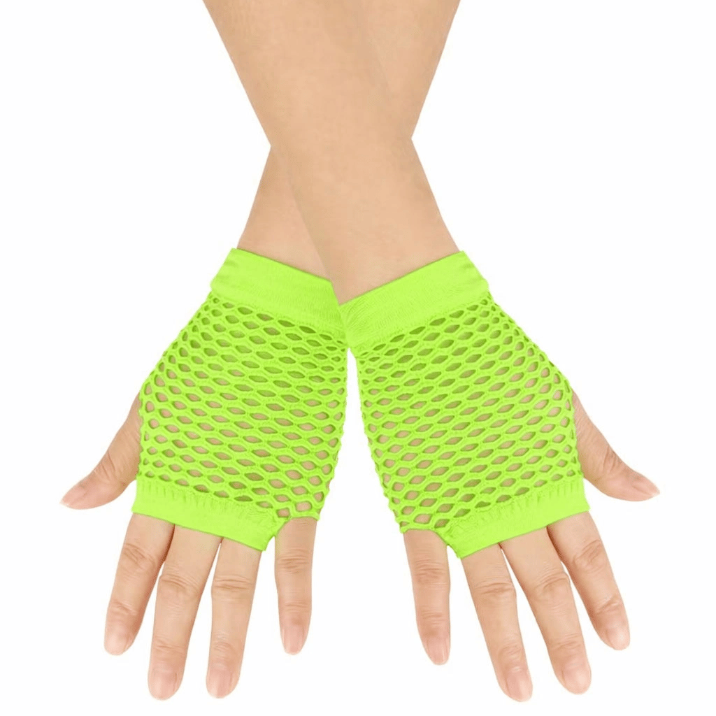 80’ler 90’lar Retro Neon Yeşil File Parmaksız Kısa Eldiven 11 Cm