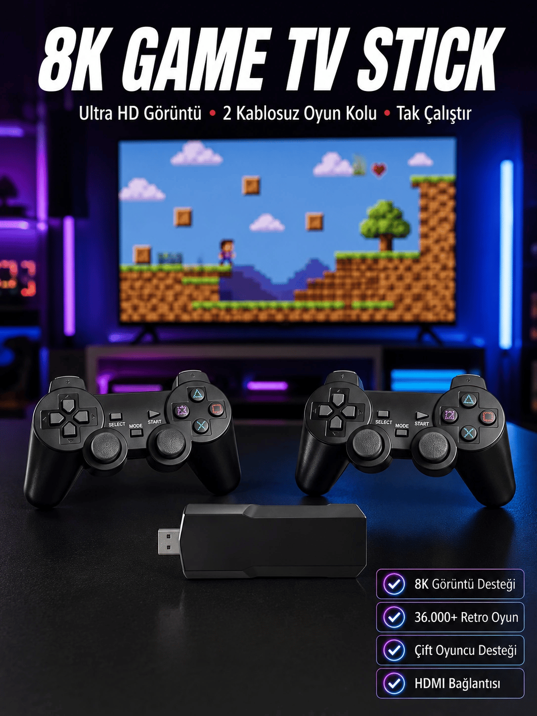 8K Ultra HD Game Box 36500 Oyunlu Game Stick Oyun Konsolu