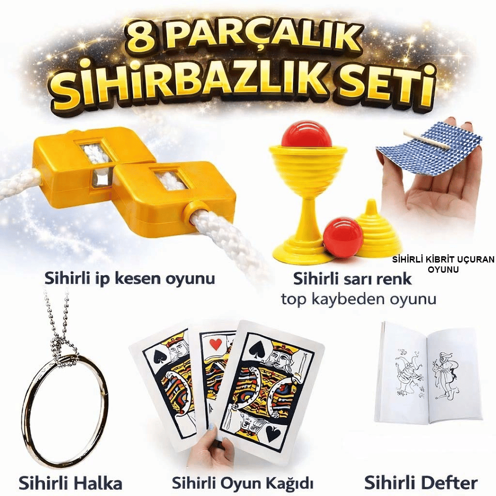 8’li Sihirbazlık Seti (kibrit, Defter, Halka, Kupa, İp, 3’lü Kart) Bx40