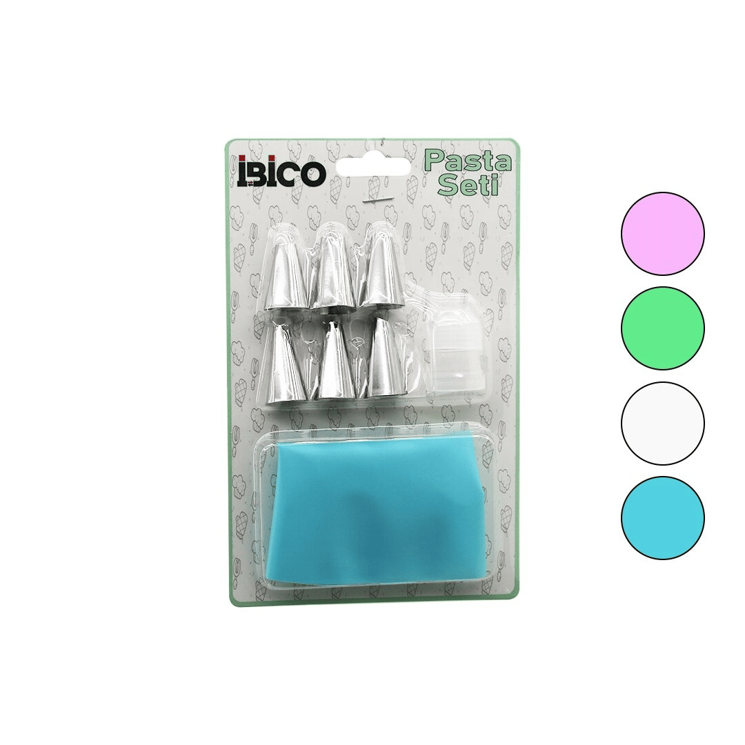 8pcs  Pasta Süsleme Seti  1ad-krema Torbası - 6ad-metal + 1ad-plastik Uç Bx40