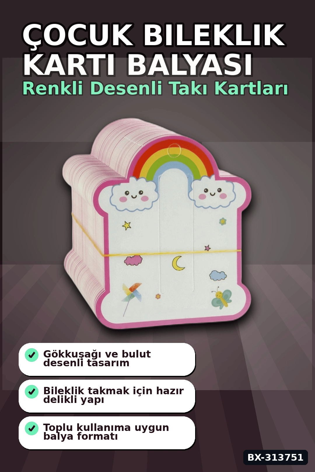 8x10 cm Bileklik Kartı 200 Adet Balya - Çocuk Bilek Kartı, Organizer Aksesuarı BX-313751
