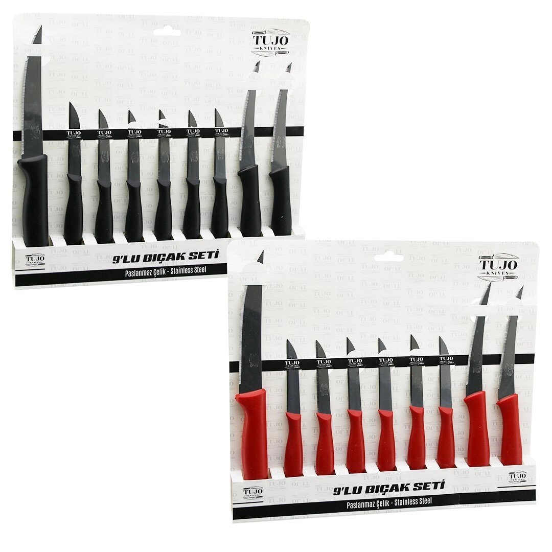 9pcs Tırtırlı Bıçak Seti 1ad 24cm Ekmek 2ad 10cm Sebze 6ad 6.5cm Meyve Bx40