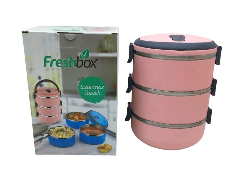 Açık Pembe 3lü Sefer Tası Saklama Kabı 1.8lt Bx40