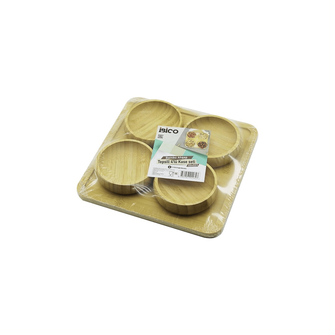 Ahşap Bambu 5pcs  Çerezlik - Lokumluk Kase Seti 22x22cm Bx40