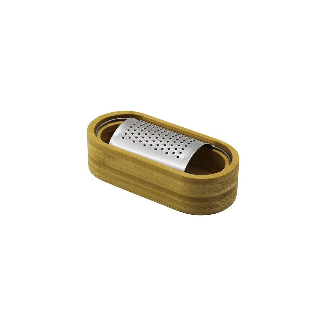 Ahşap Bambu Hazneli Yatay - Oval Metal Bombeli Meyve Rendesi 7 X 15.5cm Bx40