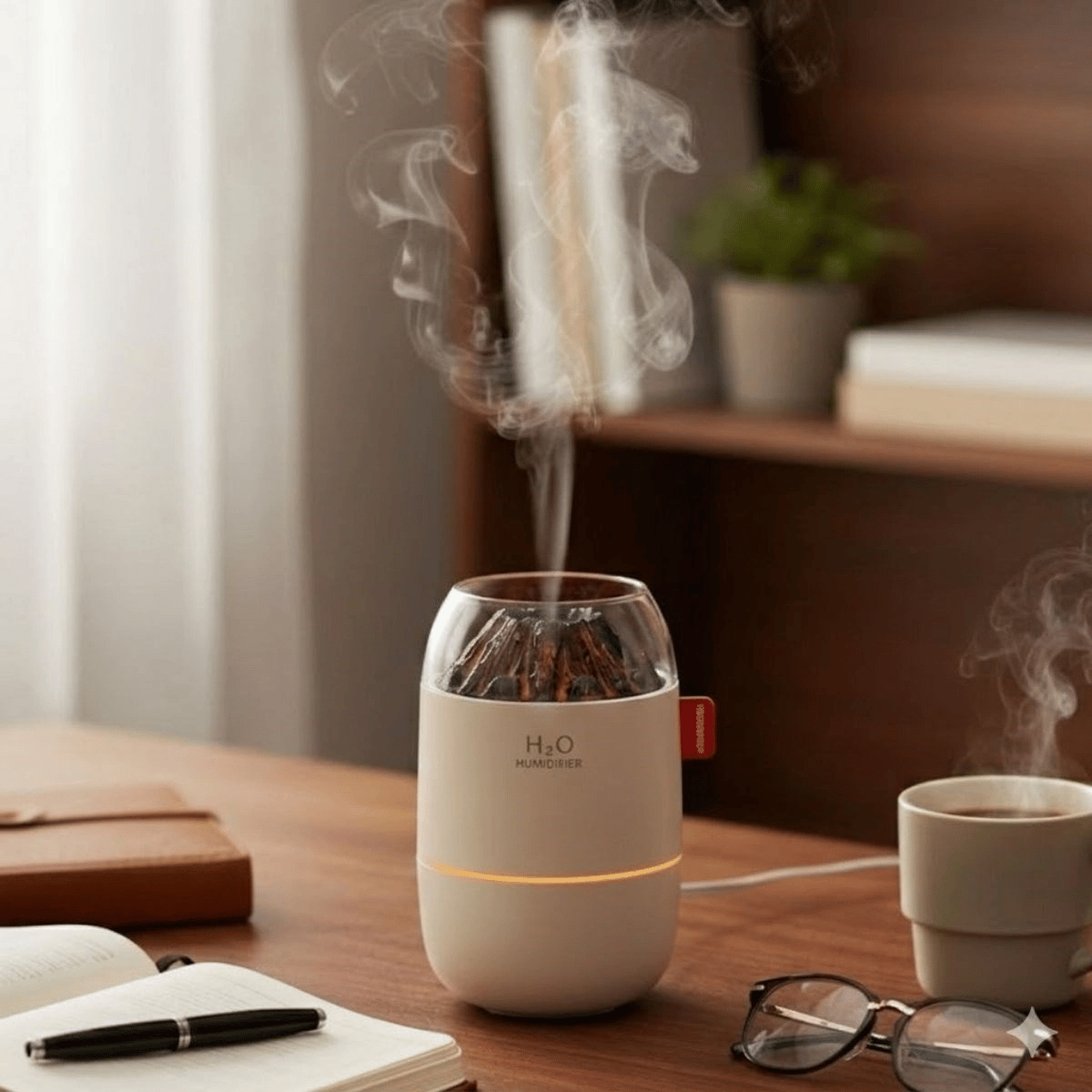 Ahşap Odun Ateşi Tasarımlı 280 Ml Ultrasonik Hava Nemlendirici & Aroma Difüzör – Soğuk Buhar Makinesi, Led Işıklı, Ortam Nemlendirici Bx40