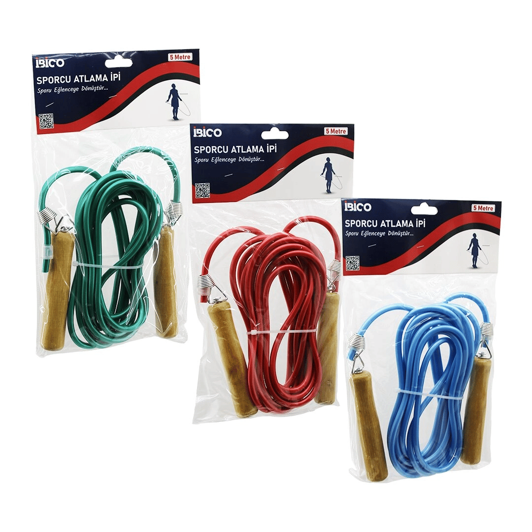 Ahşap Saplı Pvc Atlama İpi Renkli 5mt Bx40
