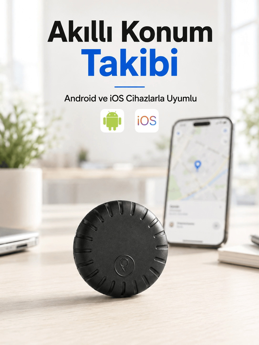 Akıllı GPS Takip Cihazı Android ve iOS Uyumlu 2 Yıl Pil Ömürlü Mini Konum Bulucu