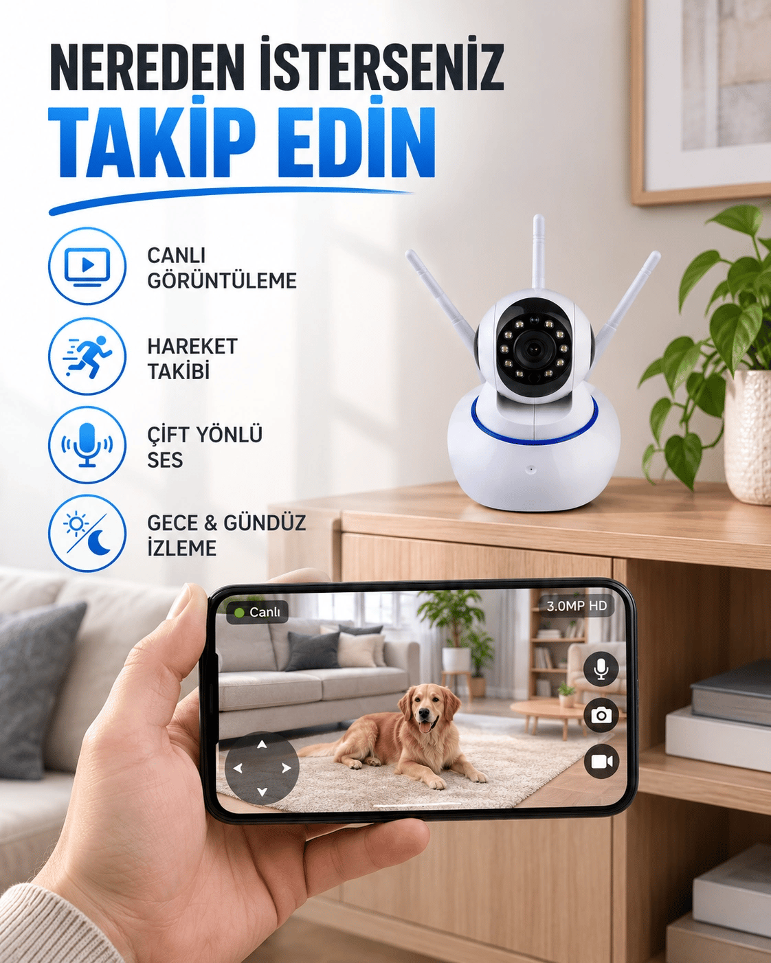 Akıllı IP Güvenlik Kamerası – 1080P HD, Gece Görüşlü, Hareket Algılamalı Yeni Nesil