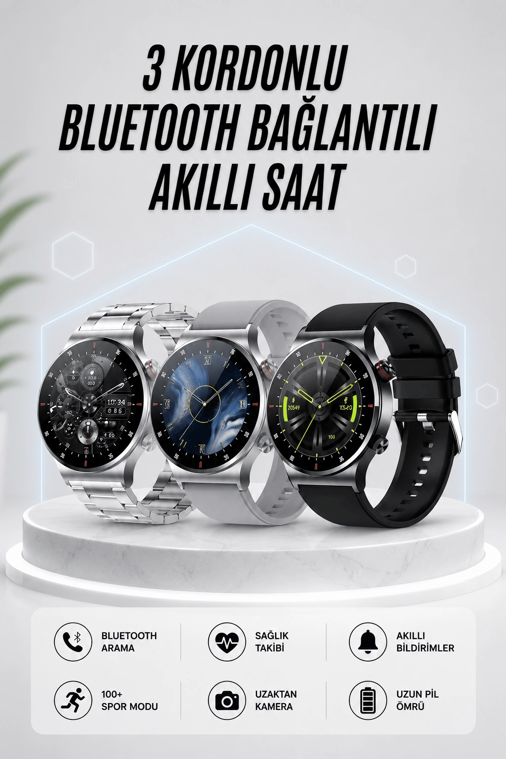 Akıllı Saat Amoled Ekran Bluetooth Bağlantılı Sesli Görüşme Nabız Ölçer