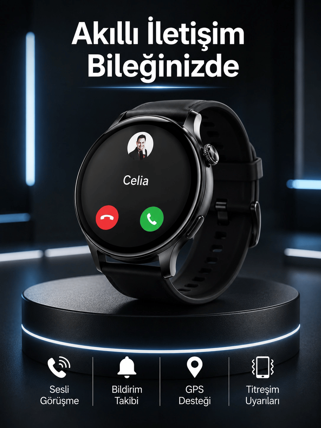 Akıllı Saat Bildirim Görme Amoled Ekran GPS Uyumlu Sesli Görüşme