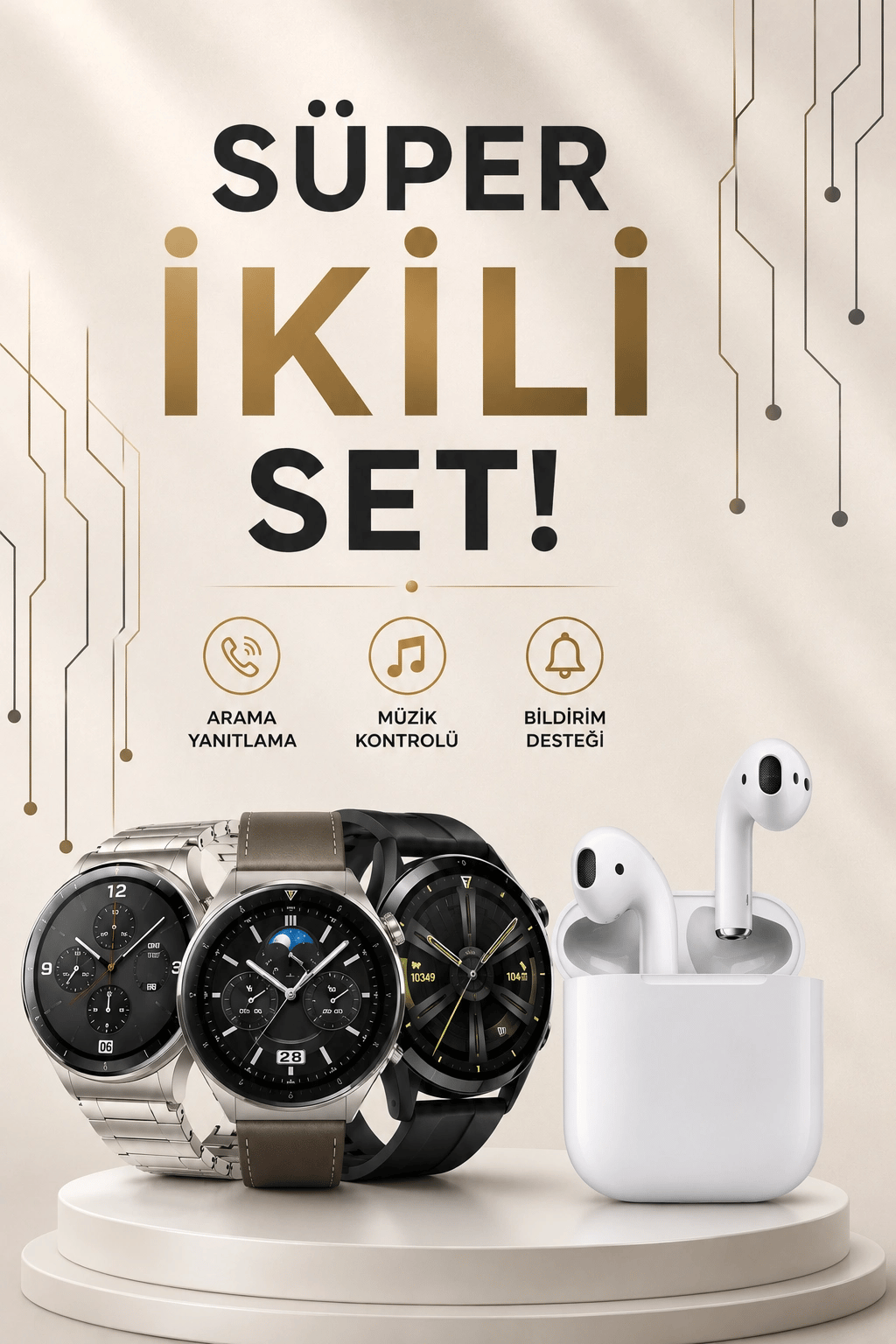 Akıllı Saat ve Kulaklık Seti Dokunmatik Ekran 5.0 Bluetooth Bağlantılı Sesli Görüşme