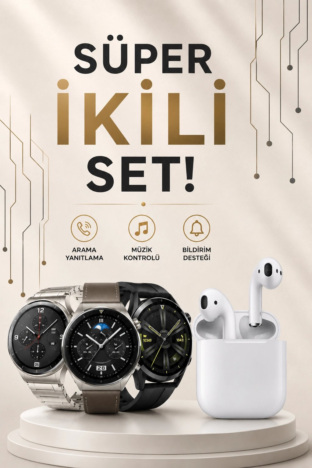 Akıllı Saat ve Kulaklık Seti Dokunmatik Ekran 5.0 Bluetooth Bağlantılı Sesli Görüşme