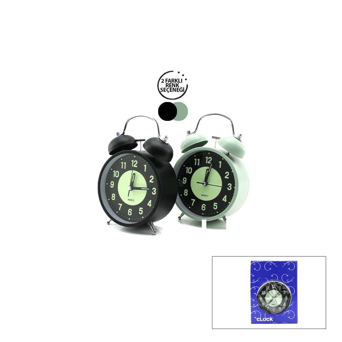 Alarm Clock No-847 Yuvarlak Masa Çalar Saat Metal Kasa Renkli Pilli - Işıklı - Fosforlu Çap: 11cm Bgc-37 Herhangi Bir Renk Gönderilir Bx40