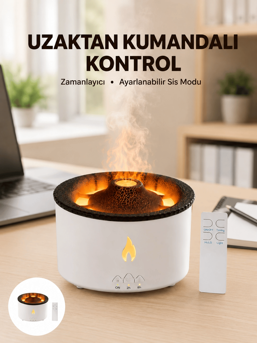 Alev Efektli Buhar Makinesi – Aromaterapi, Nemlendirme ve Işık Modlu Tasarım Yeni Nesil