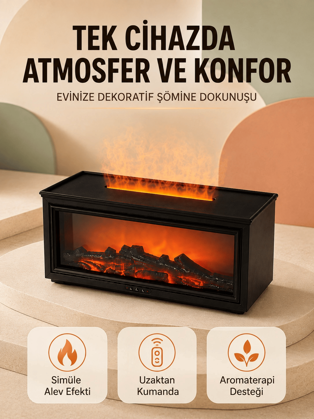 Alev Efektli Hava Nemlendirici Aromaterapi Difüzörü Uzaktan Kumandalı 250 ML