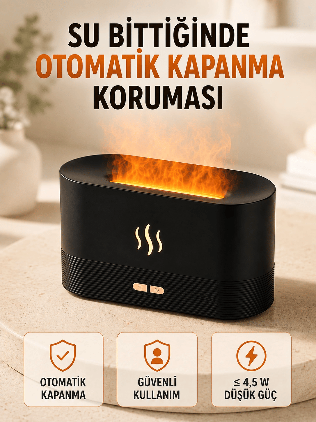 Alev Efektli Ultrasonik Aroma Difüzörü 180 ML LED Işıklı Hava Nemlendirici