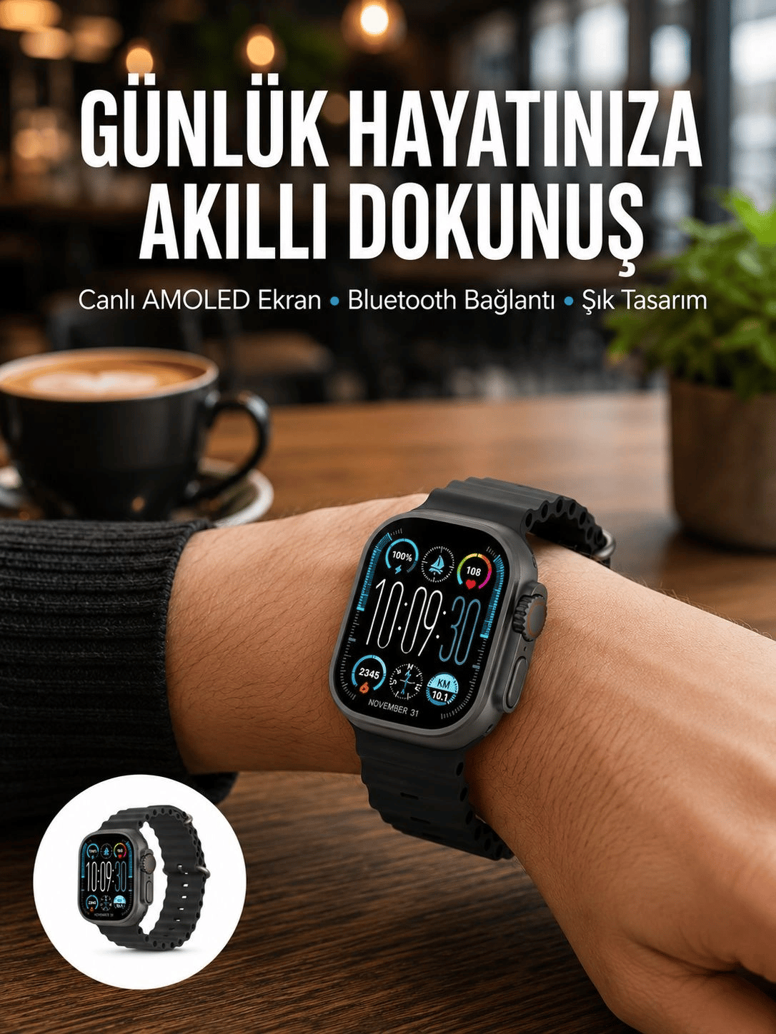 AMOLED Akıllı Saat Bluetooth Arama Su Geçirmez Yeni Nesil