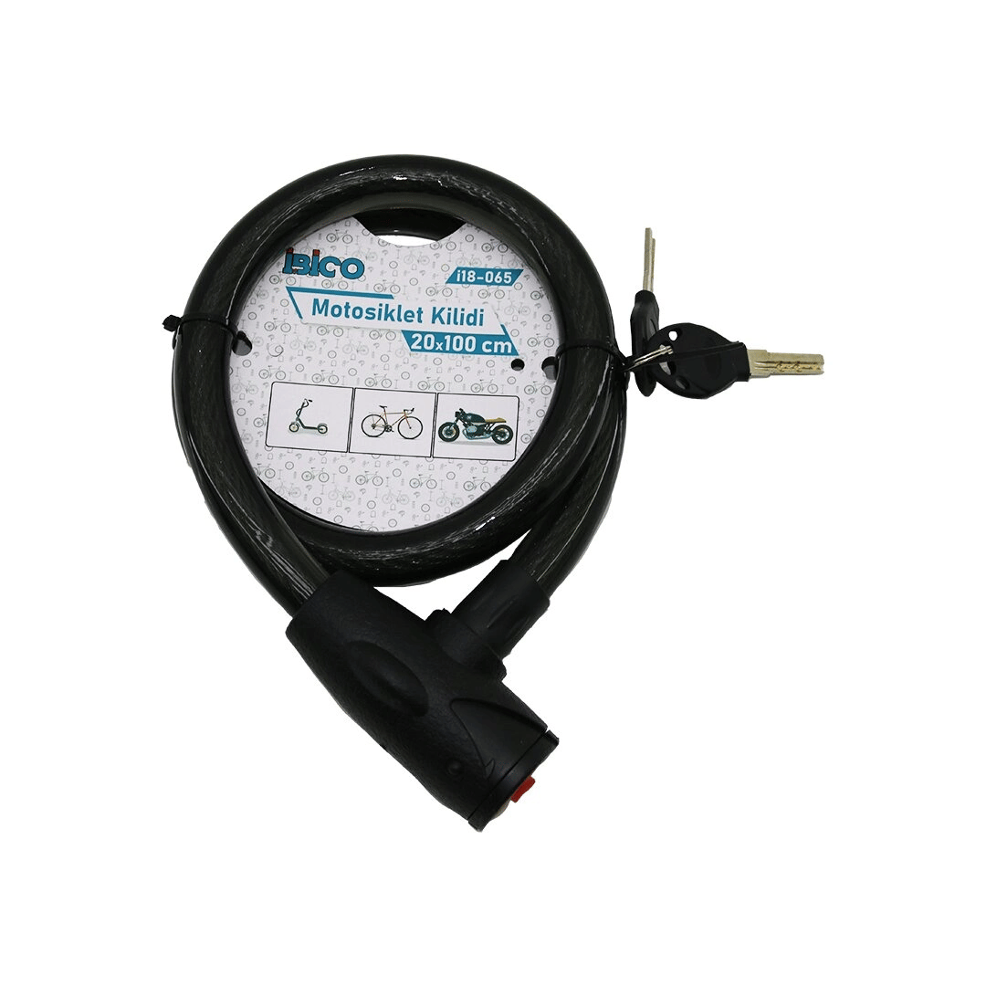 Anahtarlı Aç-kapa Kilit Kapaklı Motor - Bisiklet Kilit Çelik Tel Siyah Şeffaf Kılıf 20mmx100cm Bx40