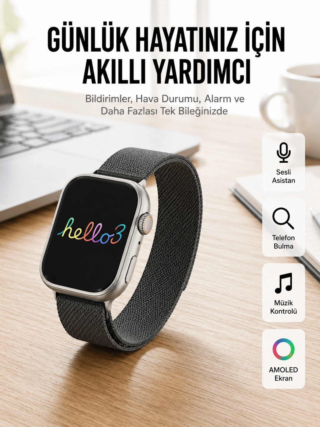 Android ve İOS Uyumlu Uyku ve Sağlık Takibi Yapabilen 3 Kordonlu Akıllı Saat