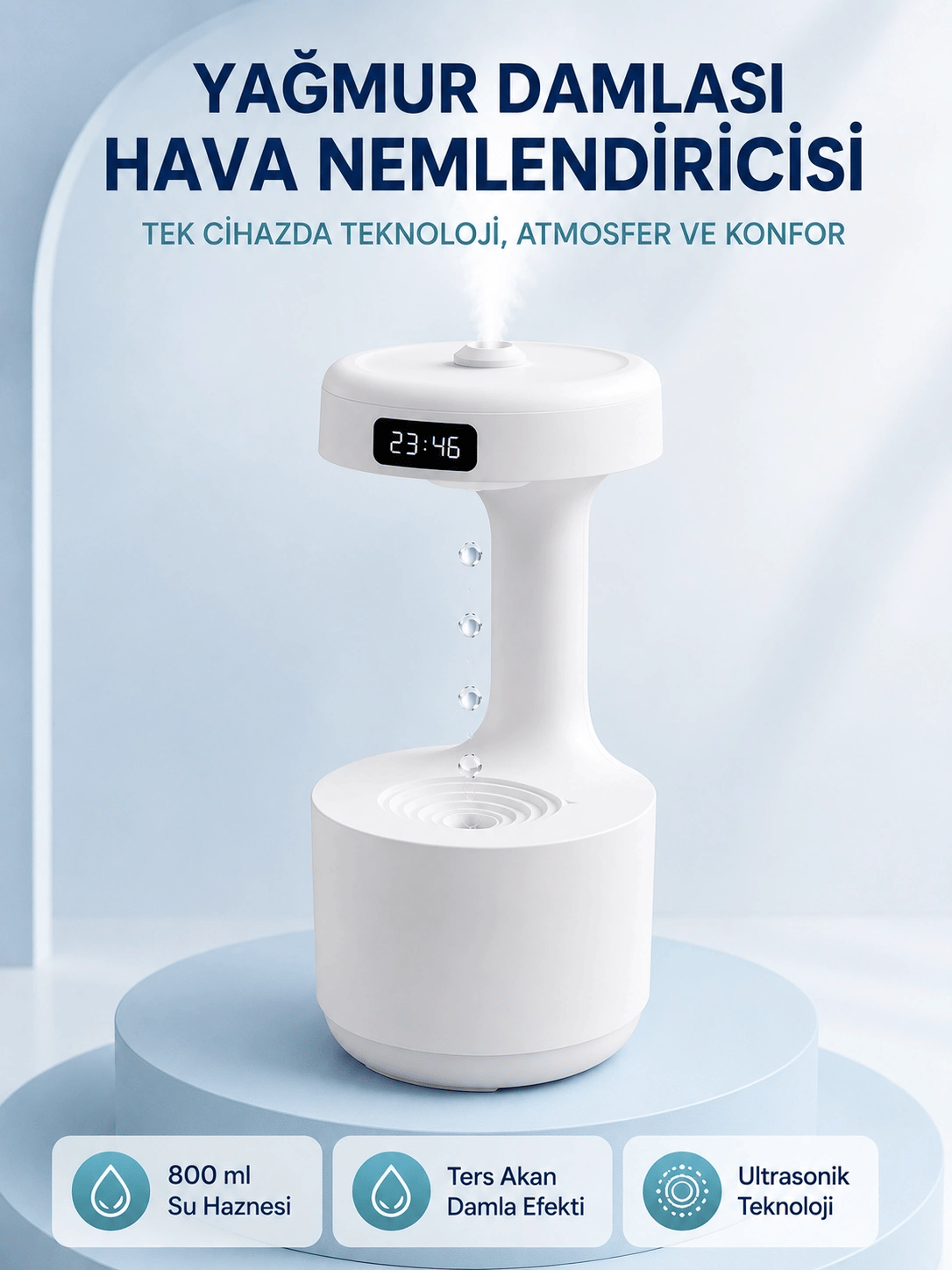 Anti Yerçekimi Su Damlası Hava Nemlendirici 800 ml Ultrasonik Aroma Difüzör