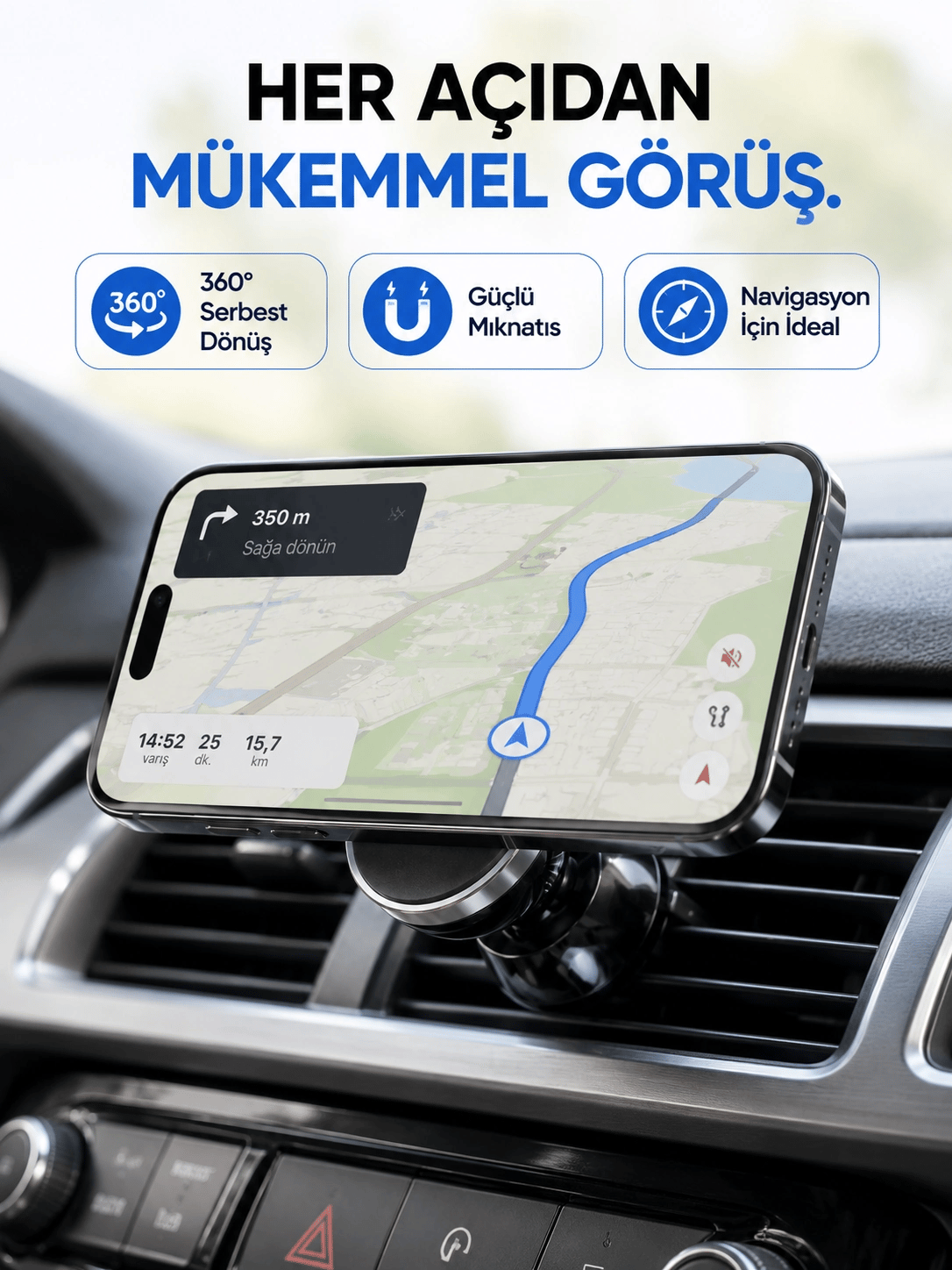 Araç İçi Manyetik Telefon Tutucu Havalandırma Izgarası Uyumlu Telefon Tutacağı