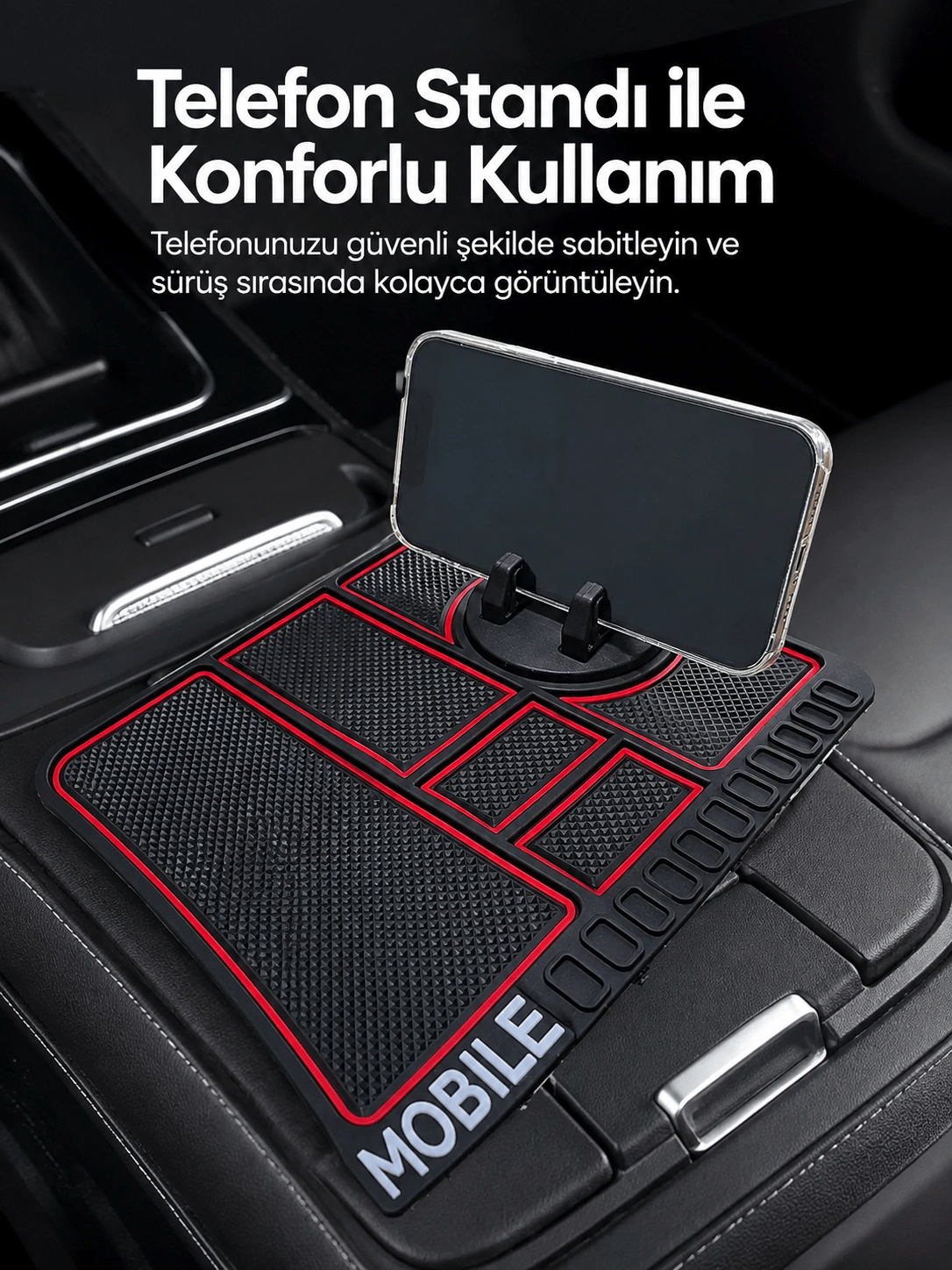 Araç İçi Telefon Standlı Kaydırmaz Silikon Organizer Mat Konsol Düzenleyici
