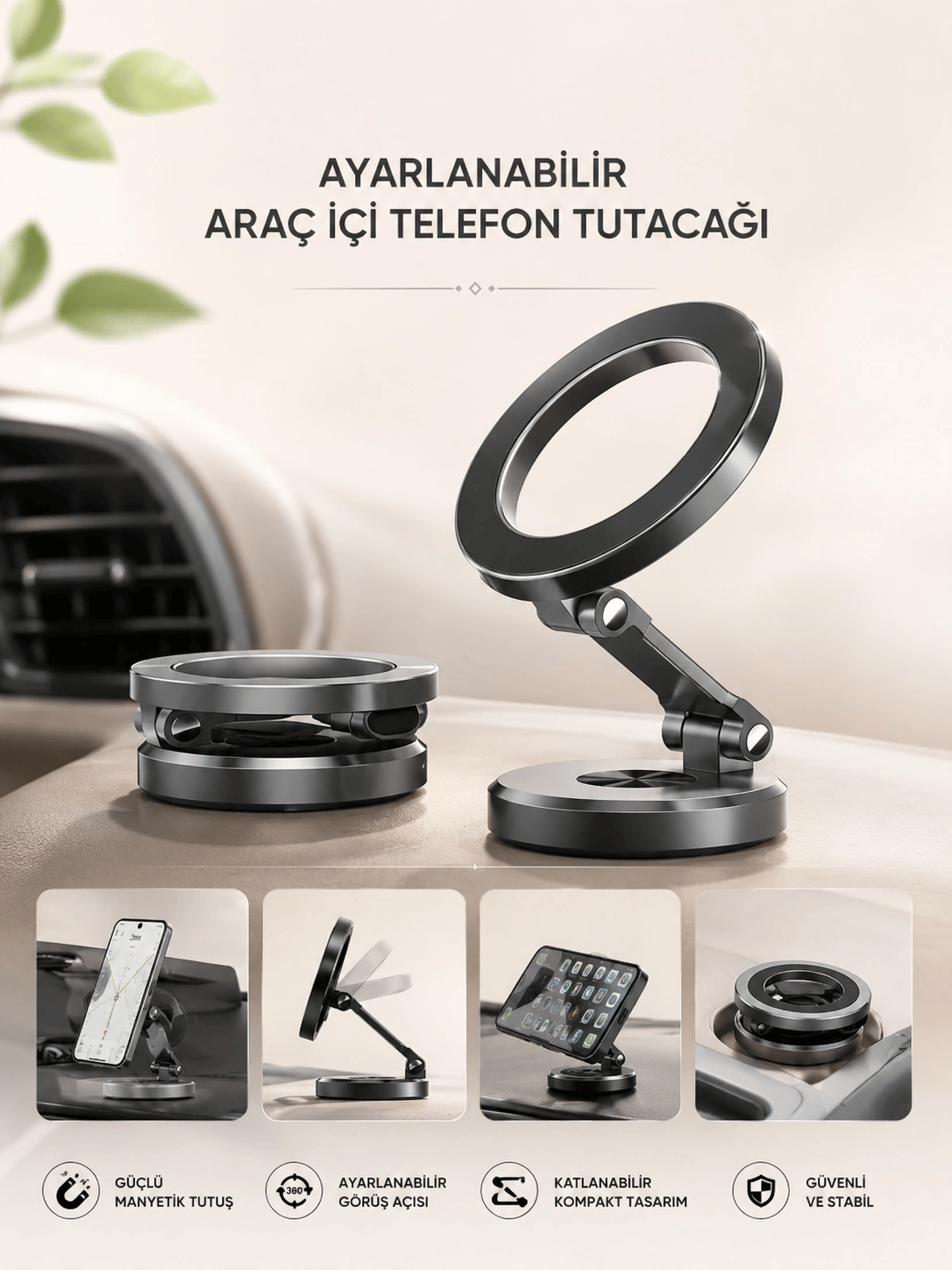 Araç İçi Telefon Tutacağı Manyetik Tasarım Ayarlanabilir