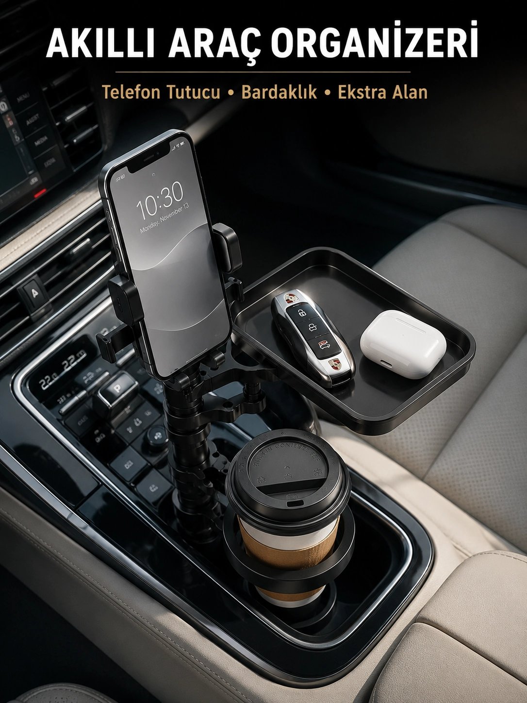 Araç Konsolu İçin Telefon Tutuculu Bardaklık Düzenleyici