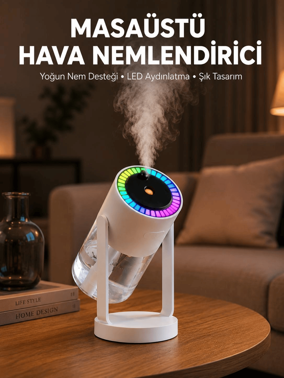 Araç ve Ev İçin Hava Nemlendirici Projektörlü Sessiz Buhar Yeni Nesil