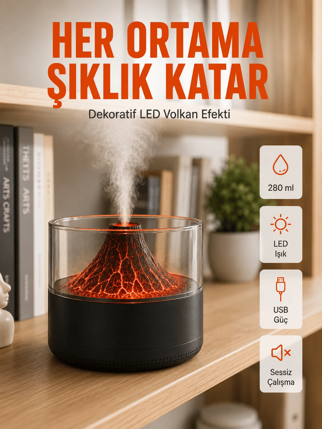 Aromaterapi Difüzörlü Sessiz Çalışan Hava Nemlendirici