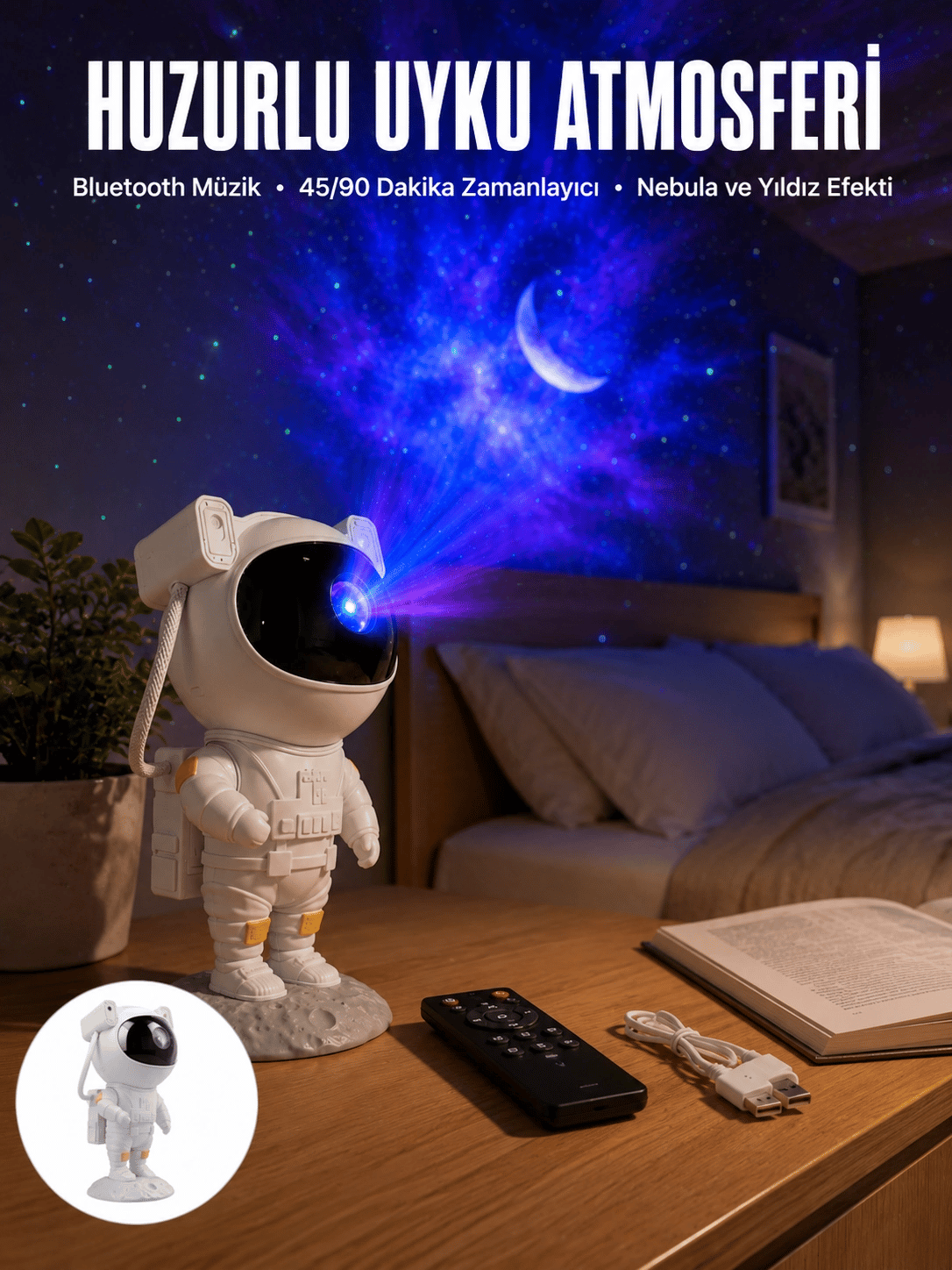 Astronot Görünümlü Projeksiyon Speaker Taşınabilir