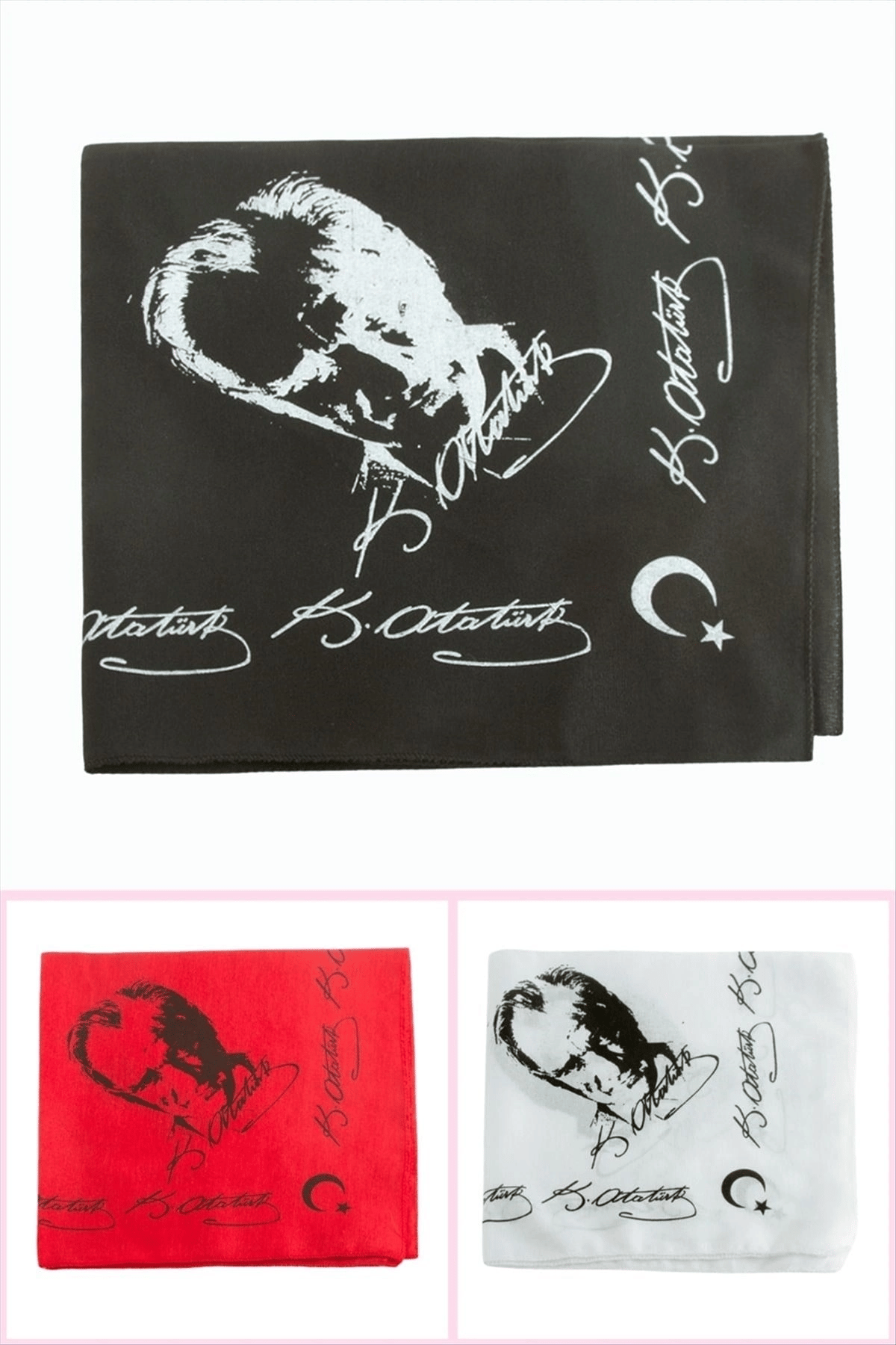 Atatürk İmzalı Desenli Keten Bandana 50*50