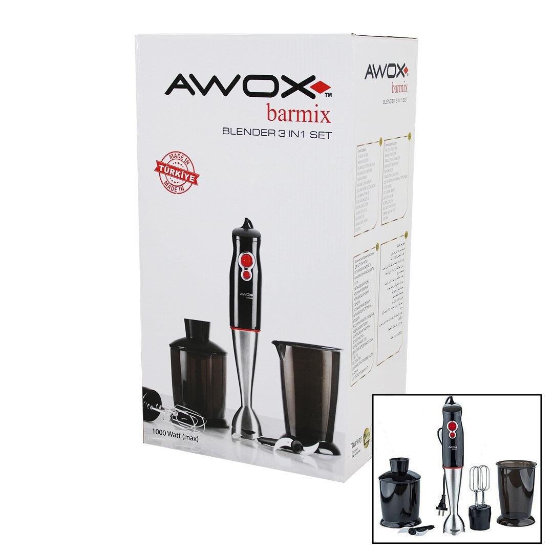 AWOX BARMİX  3İN1  BLENDER SETİ  ÇELİK 2Lİ MİKSER   ÇELİK RONDO BIÇAK   ÇELİK 4 KANATLI BIÇAK   1000W (3936)