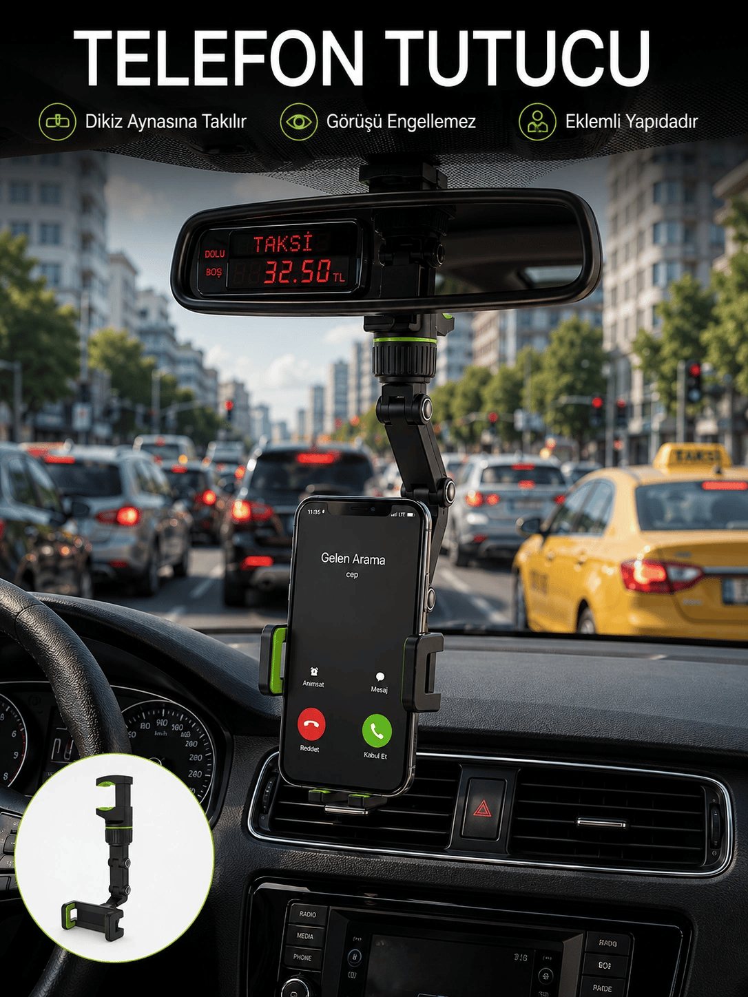 Ayarlanabilir Dikiz Aynası Telefon Tutucu Görüş Açısını Engellemeyen Araç Aparatı